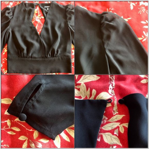 Stunning Express Puff-Shoulder V-Front Open-Back Long-Sleeve Crop Blouse XXS - Picture 16 of 16